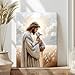 FWAHREN Christian Jesus and Lamb Canvas Wall Art, Good Shepherd Religious Painting Artwork, Framed Biblical pictures Poster Print Wall Decor for Church Prayer Room Home Office, Wrapped Canvas 12x16in
