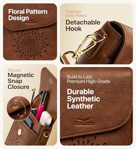 Claasico Crossbody Bag for Women, RFID Phone Purse, Card Slots Coin Pocket w/strap, Phone Holder PU Leather Crossbody Purse4