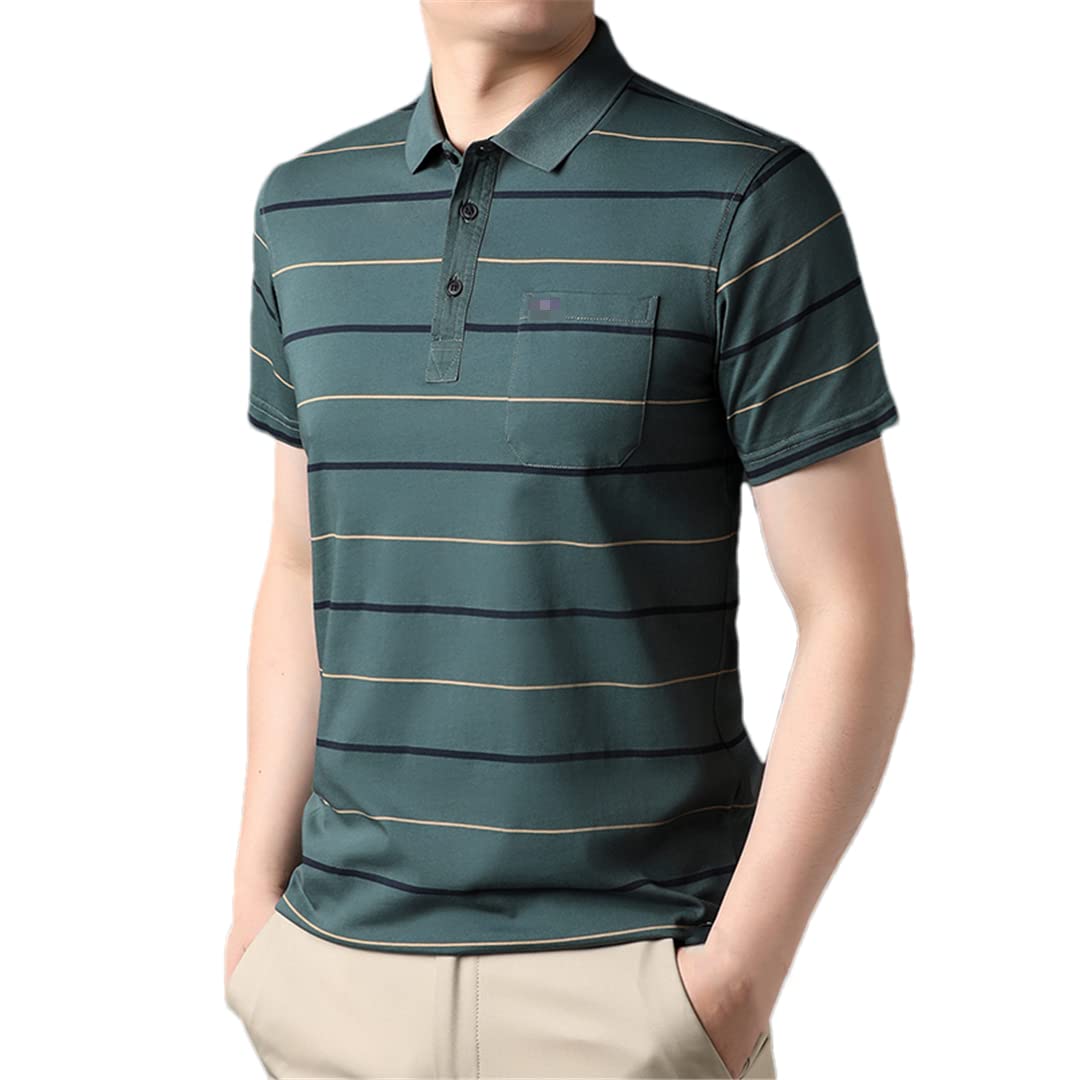 Rfmfkkg Polo de manga corta con estampado de proceso para hombre, a rayas, casual, con bolsillos, para hombre