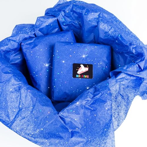 MR FIVE 30 folhas de papel de seda azul grande com glitter em massa, 20 