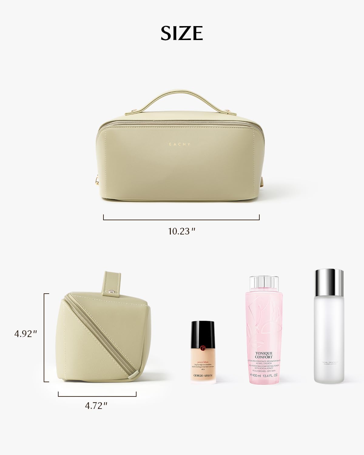 EACHY Travel Makeup Bag, Large Capacity Cosmetic Bag for Women, Waterproof PU Leather, Flat Open Portable Toiletry Bag for Skincare, Brushes & Travel Essentials
