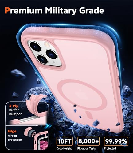 Image of FNTCASE for iPhone 11 Pro Case: Matte Magnetic Phone Cases Compatible with Magsafe Slim Anti Yellowing Military Grade Drop Protection Rugged Shockproof Protective Translucent Cell Cover (C-Pink)