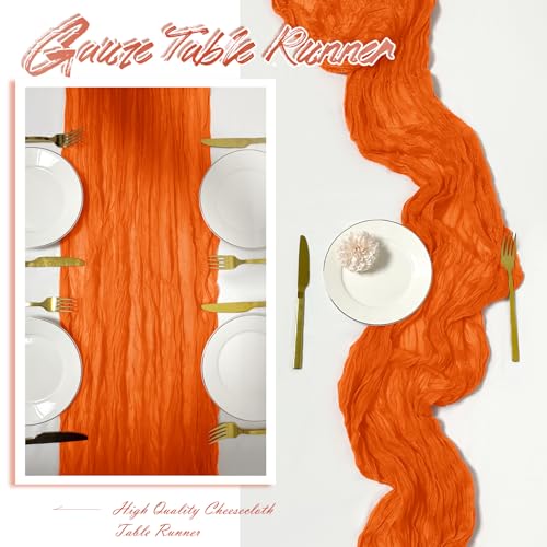 15 Pack Orange Cheesecloth Table Runner 17 x 108 inch Cheese Cloth Table Runners 9ft Orange Table Runner Rustic Romantic Sheer Gauze Runner for Wedding Party Baby Shower Table Decoration by Yorcari - Used condition - Image 6