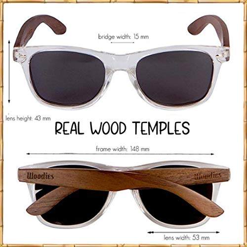 Woodies Polarized Walnut Wood Clear Frame Sunglasses for Men and Women | 100% UVA/UVB Ray Protection2
