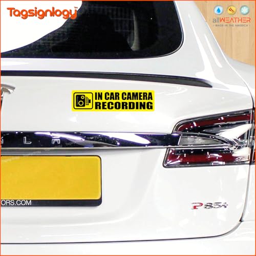 Image of (2 pcs) In Car Camera Recording Dash Cam on Board Safety Notes for Passenger & Driver UB LY Taxi Car Service Warning Sign UV Weatherproof Waterproof Vinyl Stickers (Yellow)