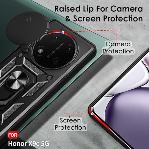 Image of TheGiftKart Tough Armor Bumper Back Cover Case for Honor X9C 5G | Rotating Camera Cover, Kickstand & Ring Holder | 360 Degree Protection Back Cover Case for Honor X9C 5G (PC & TPU, Black)