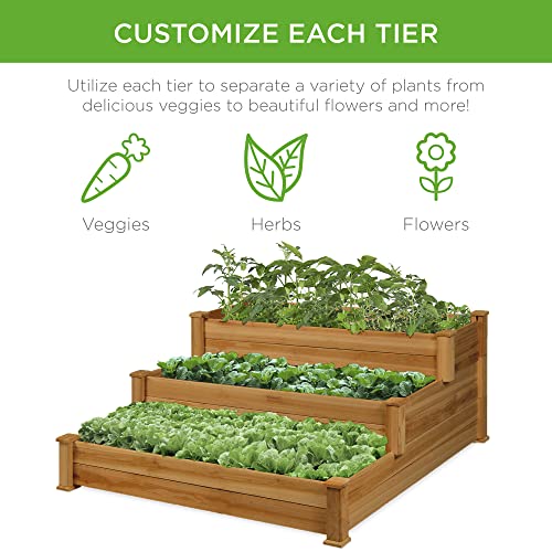 Best Choice Products 3-Tier Fir Wood Raised Garden Bed Planter Kit For Plants, Herbs, Vegetables, Outdoor Gardening W/Stackable & Flat Arrangement, Easy Assembly - Acorn Brown #TOP1
