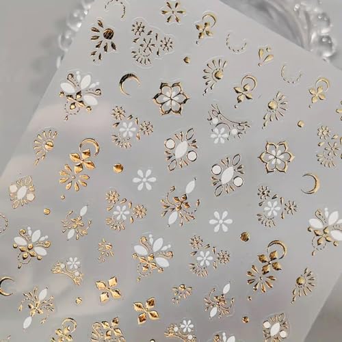 Powpop P313 Gold Nail Art Stickers Golden Totem Nail Decals 3D Bronzing Self-Adhesive Nail Art Supplies Luxury Design Hollow Totem Flower Nails Adhesive Sliders cover