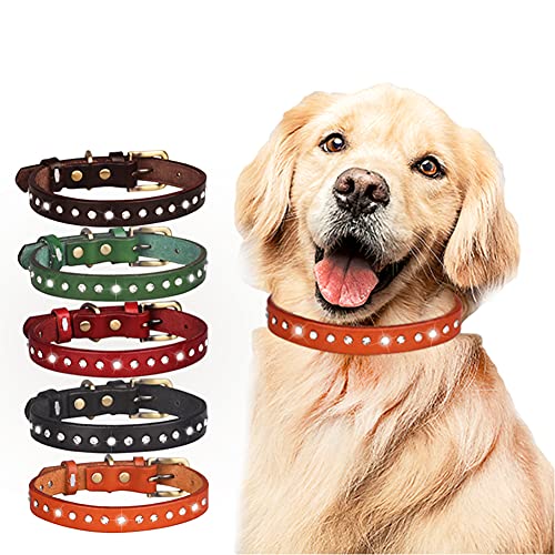 FUNAT Vintage Hundehalsband aus Rindsleder mit Strass