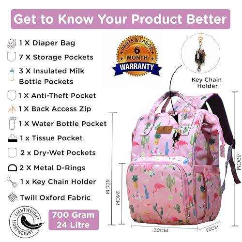 Image of Motherly Patented Diaper Bag Backpack for Moms | Waterproof Baby Travel & Maternity Bag | Spacious Nappy Bag with Insulated Bottle Pockets & Warranty (Floral Series)