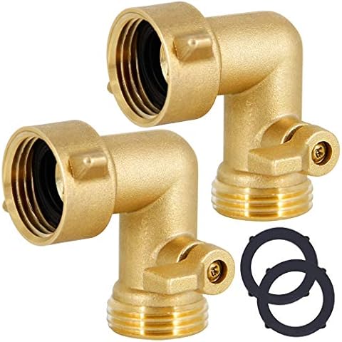 Lifynste Garden Hose Elbow Connector, 90 Degree Brass Garden Hose Elbow Adapter with Shut Off Valves, 2 Pack Cover