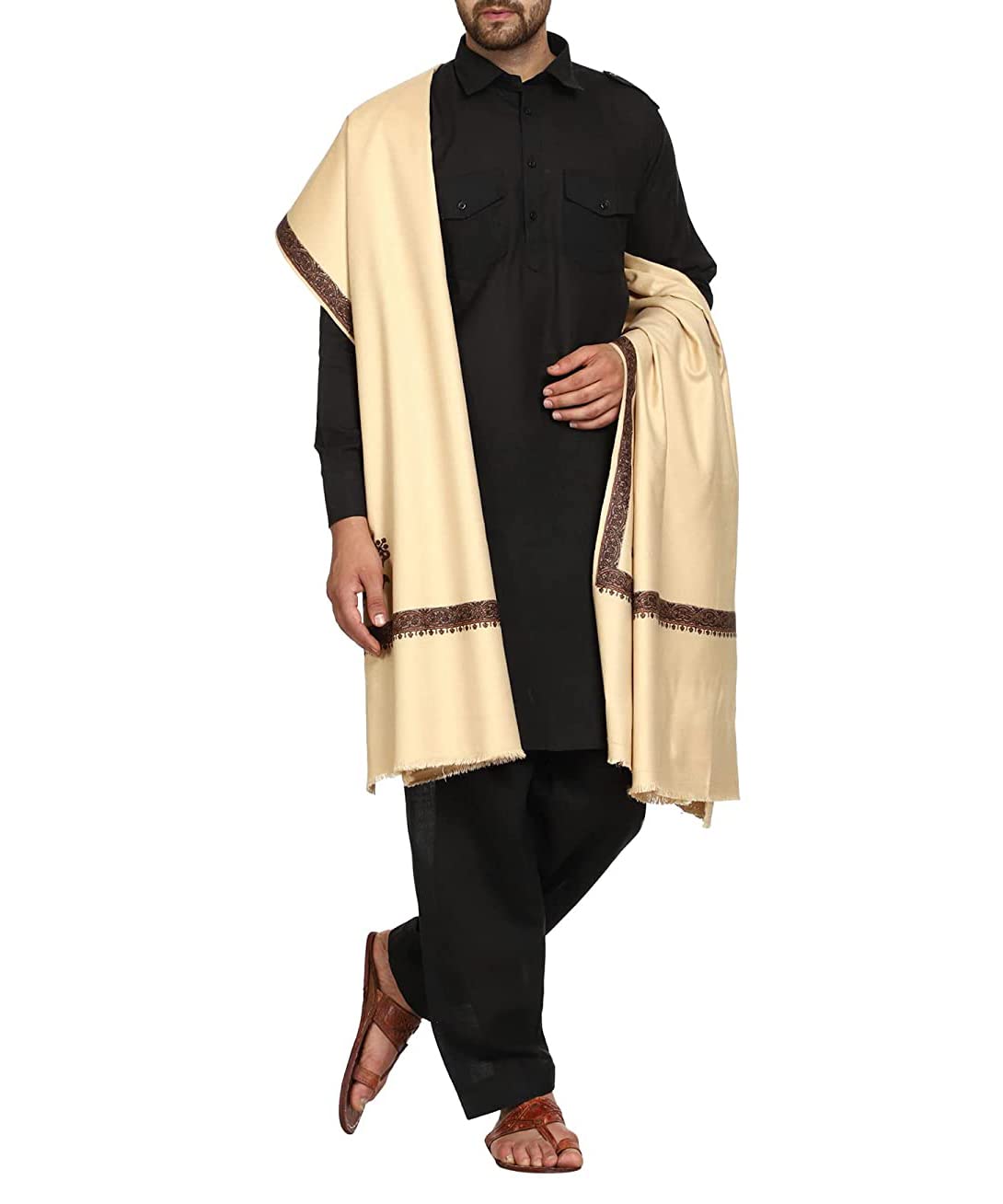 goodluck Men's Embroidered Border Kunj Pure Woollen Lohi Shawl (35 x 70 Inches)-picture-37