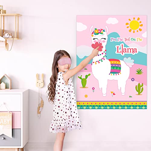 Image of WERNNSAI Pin The Tail on The Llama Party Games - Llama Theme Birthday Supplies for Kids Girls 21 inch x 28 inch Poster 24 Pcs Tails Alpaca Party Decorations