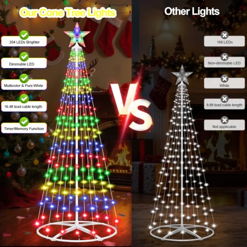 Prelit Christmas Cone Tree with Lights, 5FT Small Christmas Tree Light - Image 3