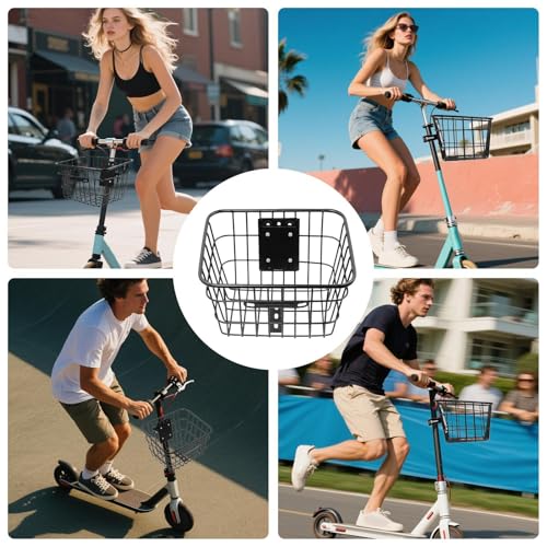 Rollerkorb, E Scooter Korb Vorne, Hochwertiger Schwarz Metall-Fahrradkorb Mit Befestigungsbracket, Ergänzung Für Fahrräder Und Elektro-Scooter