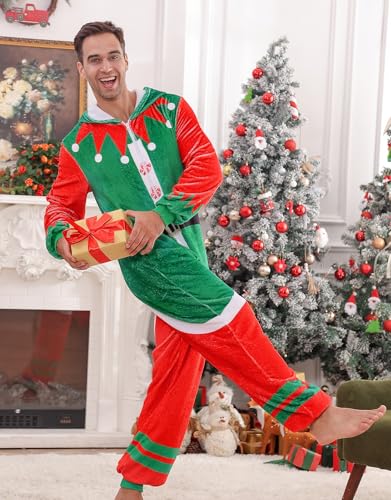 Christmas Onesie Pajamas for Men Adult One Piece Hooded Flannel Zipper Pjs with Pockets3