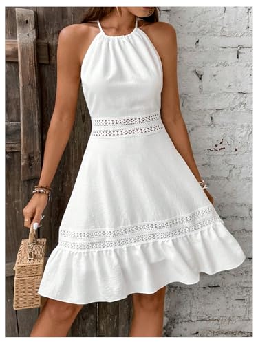 Image of SweatyRocks Women's Ruffle Backless Lace Dress Halter Sleeveless Summer Dresses