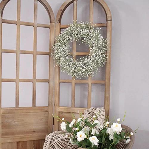 Deerwin Artificial Baby Breath Gypsophila Wreath - 16 Inches Decoration Fake Flowers Garland For Front Door Home Porch Farmhouse Wedding Party Decor, White, Green, Dc-002A #TOP1