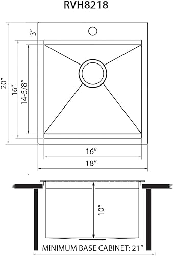 Miniatura 46 de Ruvati RVH8221 - Fregadero de cocina con estación de trabajo RV de 21 x 20 pulgadas, montaje en la parte superior, acero inoxidable calibre 16