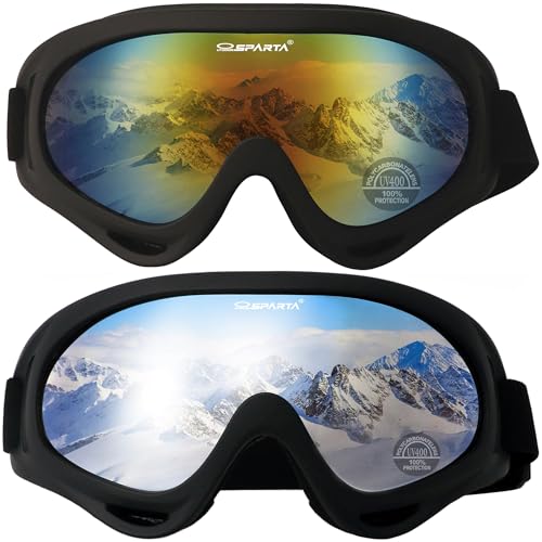 OUTDOORSPARTA 2-Pack Ski Goggles (7. Black Frame, Mirrored Gold Lens; Black Frame, Silver Coated Lens) - Image 2