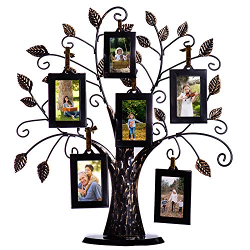 Klikel Family Tree Picture Frame Stand With 6 Hanging Photo Picture Frames - Medium Metal Tree 12 X 11 - Holds 6 Ornamental 2X3 Frames #TOP3