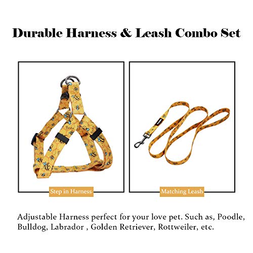 Qqpets Dog Harness Leash Set Adjustable Heavy Duty No Pull Halter Harnesses For Small Medium Large Breed Dogs Back Clip Anti-Twist Perfect For Walking (S(14"-20" Chest Girth), Yellow Bee) #TOP3