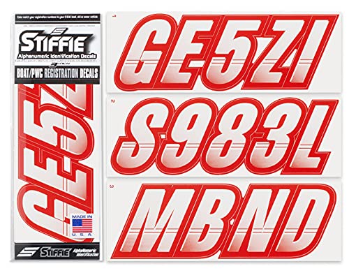 Image of STIFFIE Techtron White /Red 3 inch Boat & PWC Registration Decals • Numbers Letters Stickers