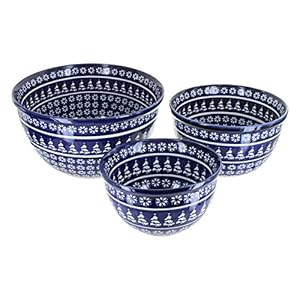 Blue Rose Polish Pottery Winter Nights 3PC Mixing Bowl Set