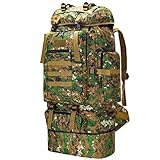Vaupan Innenrahmen Wanderrucksack, 100L Campingrucksack mit Regenschutz, Wasserdichter Outdoor Sport Reise Daypack Molle Rucksack für Herren Damen (Camouflage)
