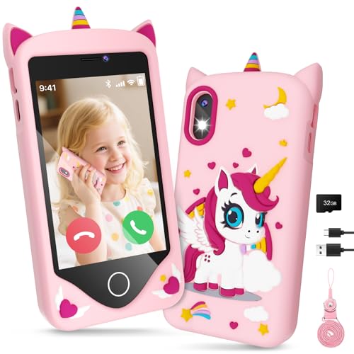 PROGRACE Kids Smart Phone - Talk & Text Learning Toys Cell Phone with Parental Controls, Safe Apps, 4.2' Touchscreen, Dual Camera, Games, Christmas Birthday Gifts for Kids Boys Girls Ages 5-14,Pink