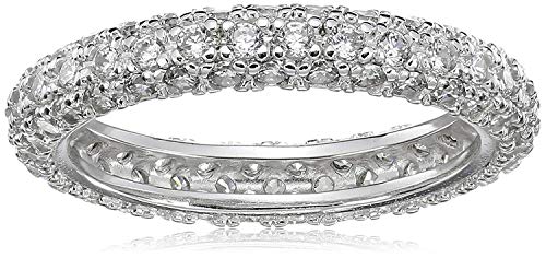Sterling Silver Cubic Zirconia Pave Eternity Band Ring, Size 6