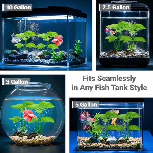 Image of 2-Pack Aquarium Decor Fish Tank Decorations 6-inch Betta Fish Tank Plants Leaf Hammock, Artificial Silk Aquarium Plants Betta Tank Accessories, Goldfish, Reptiles Plant Decor Driftwood