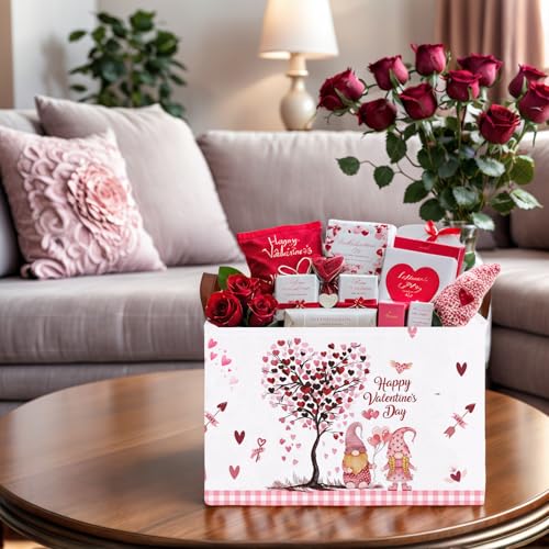 Image of Valentine's Day Basket Gift for Empty Cute Heart Large Storage Bin for Kid and Baby Room Decor (Pink Dwarf Love Tree Hot Air Balloon)