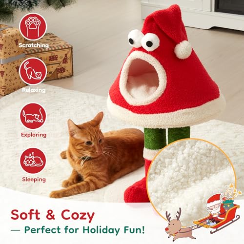 Torre para gatos interior con rascador y cama, roja miniatura 3