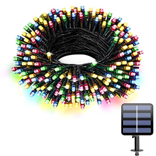 Electight Bunte Lichterkette Außen, Solar Lichterkette IP65 Wetterfest Solarlichterkette 7 Farben LED Leuchtet 8 Modi für Garten, Bäume, Hochzeiten, Partys, Weihnachten - Farbe 10M 100 LEDs