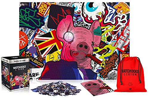 Watch Dogs Legion: Pig Mask | Puzzle 1000 Pièce | Poster et Sac Compris | 68 x 48 | Adultes et Enfants à partir de 14 Ans | Parfait pour Un Cadeau de Noël ou d'anniversaire | Jeu vidéo | Décoration