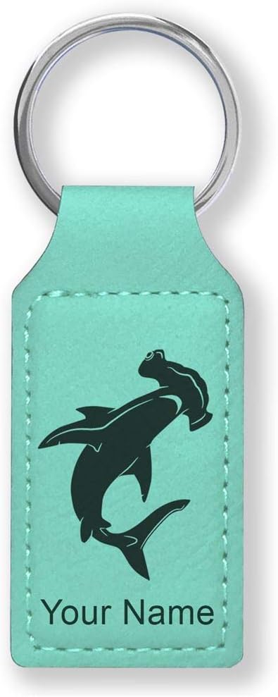 Rectangle Keychain, Hammerhead Shark, Personalized Engraving Included