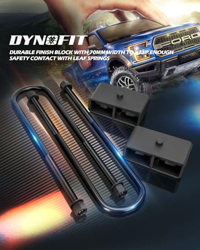 Image of Dynofit Rear Lift Kit 2 Inch for F250 F350 Super Duty (2011-2025), 2-Piece Lift Blocks & 4-Piece Axle Extended U Bolts (Round U-Bolts) Compatible with Ford F-250 F-350 SRW Suspension Leaf Spring