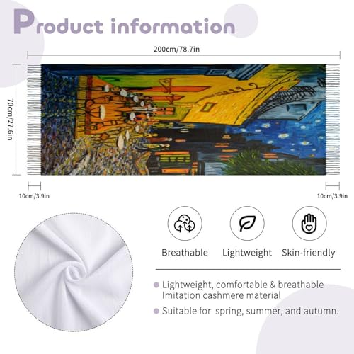 Shawls Tassel Wraps Warm Soft Winter Lightweight Cashmere Long Scarf for Women Gifts Daily Travel Office Van Gogh Painting Print2
