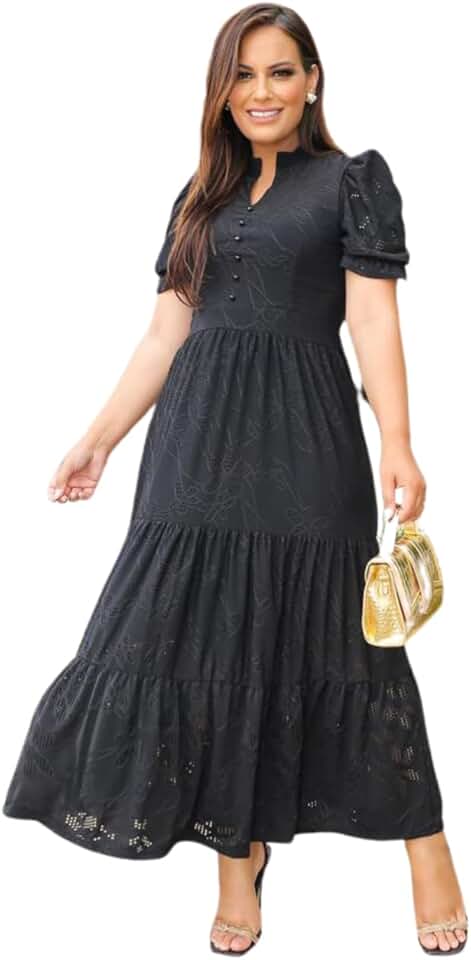 Vestido Malha Lese Longo Comprido Com Botões Moda Evangélica