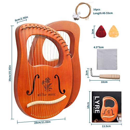 Lolunut Lyre Harp,16 String Mahogany Lyre Instrument With Tuning Wrench thumb #3