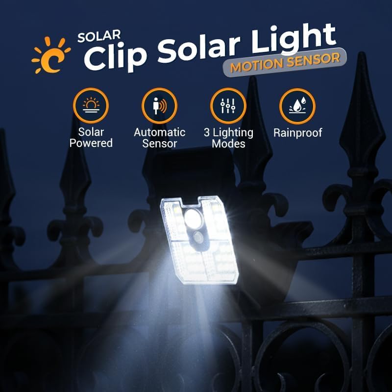 Solar Clip Light with Motion Sensor, Waterproof Clamp-On LED Lights, Portable Outdoor Lights Solar Powered, Multifunctional Clip Lamp for Shed, Fence, Chicken Coop, Home (8 Pack)