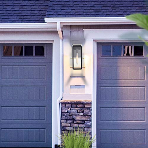 Image of MICSIU Dusk to Dawn Slim 5 inch W Black 14.5 inch H Outdoor Wall Sconce Farmhouse | 2-Pack Weatherproof Exterior Wall Lantern with Clear Glass, Rustic Outside Porch Lights for House Garage Entryway