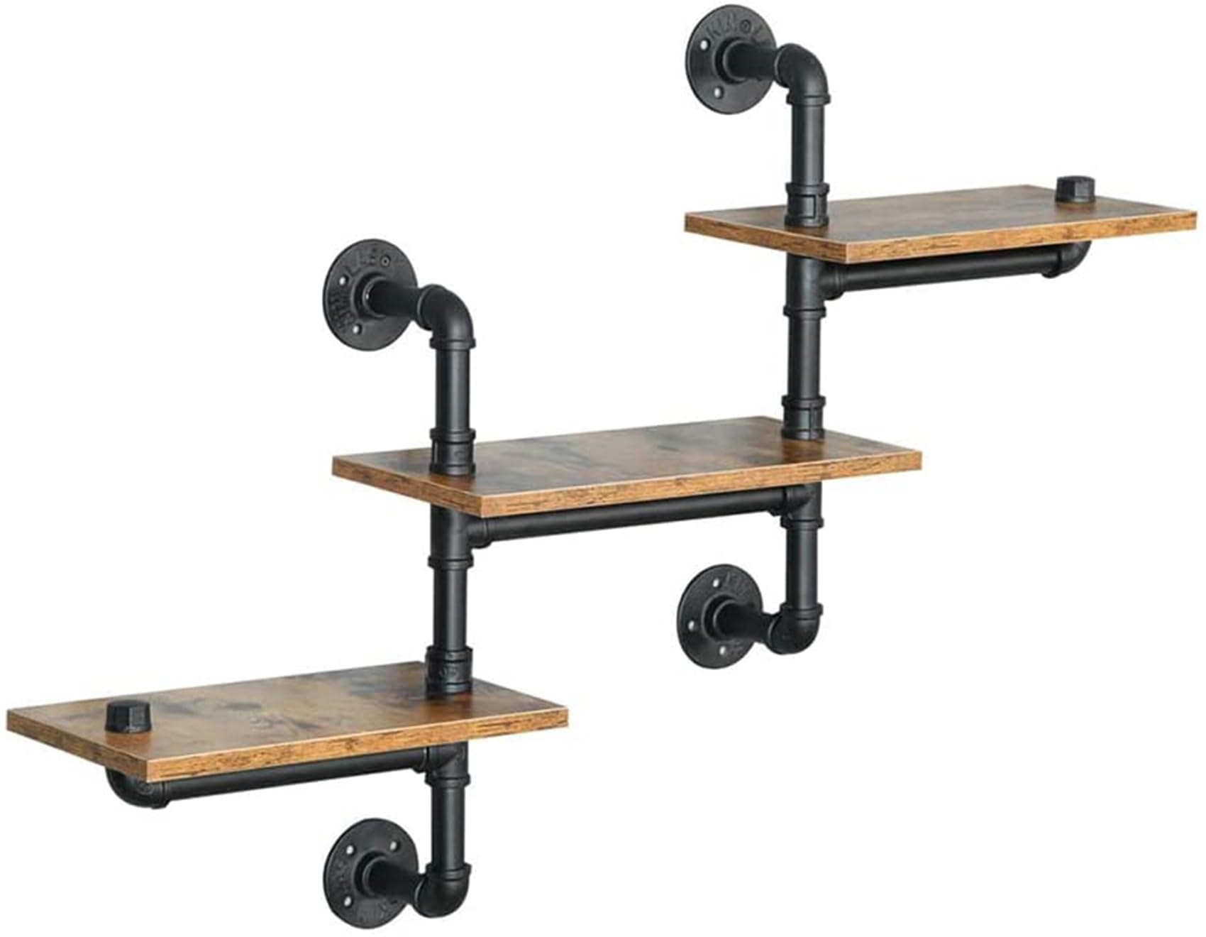 SaiDuoDuo Wooden Floating Shelves, 3-Tier Industrial Pipe Wall Mount Shelves, Rustic Shelves, Wall Mounted Book Shelf, Wall Shelves, for Kitchen, Living Room Decor Home Accessories