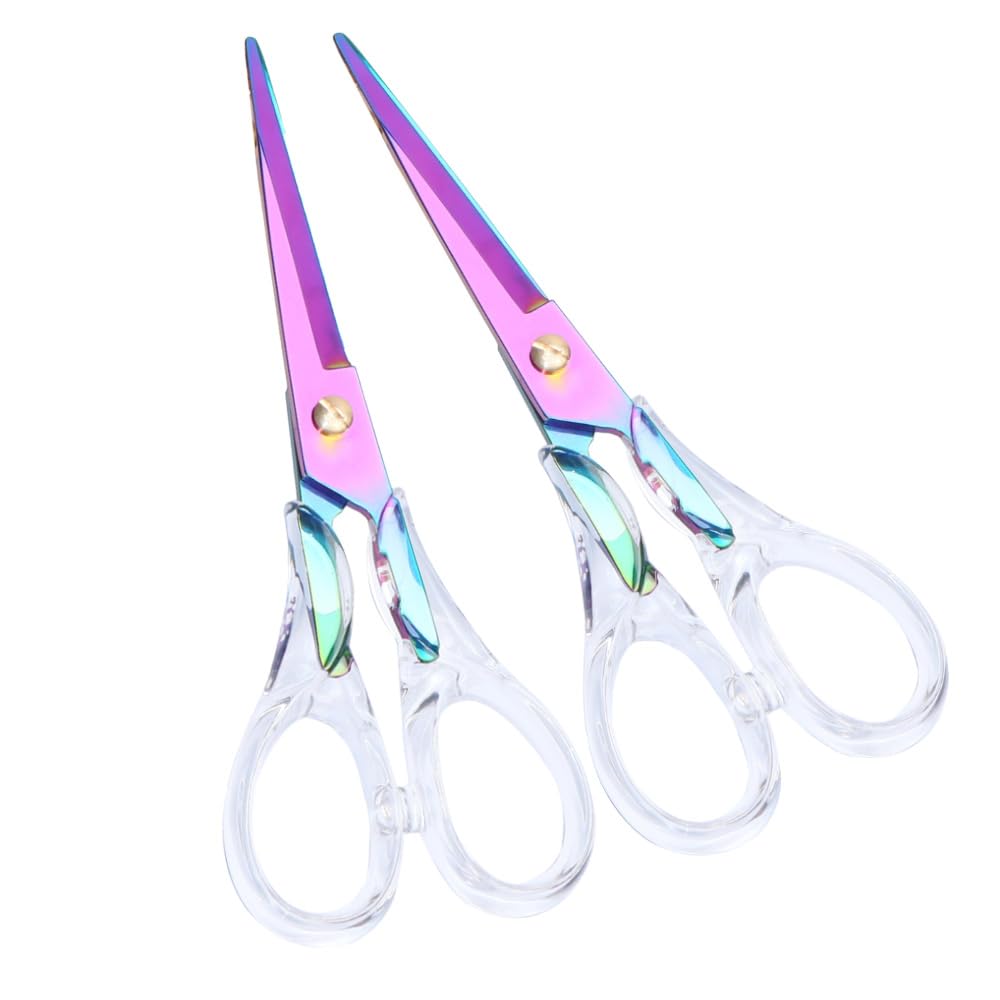 Buqoo 2Pcs Acrylic Rainbow Stainless Steel Scissors 6.3 Inch Office Crafts — image 1