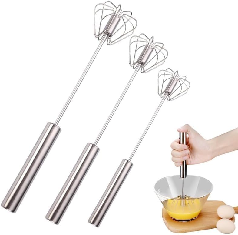 Batidor semiautomático de acero inoxidable, batidor de huevo de acero inoxidable 2025, batidor giratorio de mano para cocinar, cocina, hogar, leche