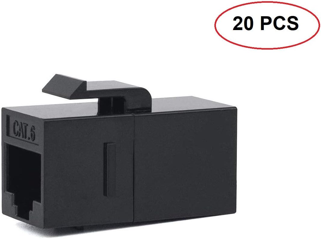 DKURVE Divine RJ45 CAT6 Keystone Inline Jack Coupler for Wall Plate Outlet Panel,UTP Insert Coupler Adapter Socket Connector Port (Black) (20pcs)