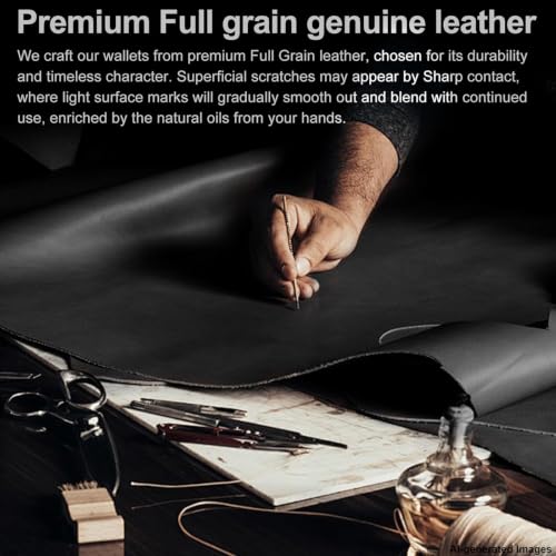 Image of furid Top Grain Leather Wallet Men: RFID Minimalist Bifold Credit Card Holder with 2 ID Windows - Slim Front Pocket Wallets for Men - Gifts for Husband Father on Anniversary Birthday