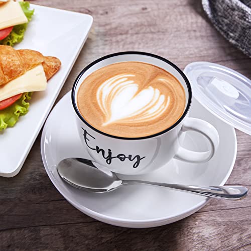 Dayyet Farmhouse Soup Mugs With Handle And Vented Lid, 26 Oz Jumbo Coffee Mugs, Ceramic Mugs For Cereal, Noodles, Ramen, Pasta And Salad, Dishwasher And Microwave Safe, Set Of 2, White #TOP5