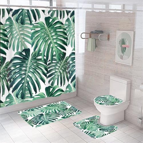 Tapis de bain antidérapant feuilles tropicales lot de 4 pour sol sec et douche sécurisée